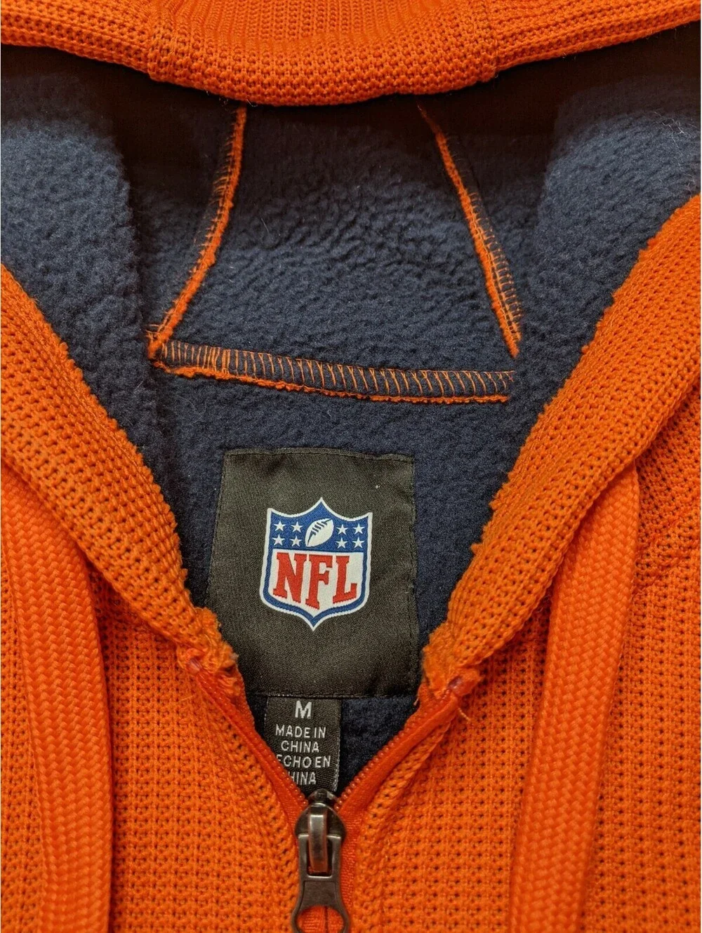 Denver Broncos Sweater Jacket Men Medium Orange NFL Team Apparel Full Zip Hoodie